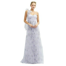 ドレッシーコレクション レディース ワンピース トップス Floral Scarf Tie One-Shoulder Tulle Dress with Long Full Skirt Lilac haze garden
