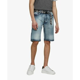 エコー メンズ カジュアルパンツ ボトムス Men's Feeling Fresh Denim Shorts with Adjustable Belt, 2 Piece Set Blue 1