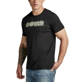 ジースター メンズ Tシャツ トップス Men's Short Sleeve Crewneck Distressed Logo T-Shirt Dk Black
