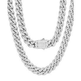 スティールタイム レディース ネックレス・チョーカー・ペンダントトップ アクセサリー Thick Cuban Link Chain with Simulated Diamonds Clasp Necklace Metallic