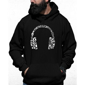 エルエーポップアート メンズ パーカー・スウェットシャツ アウター Men's Music Note Headphones Word Art Hooded Sweatshirt Black