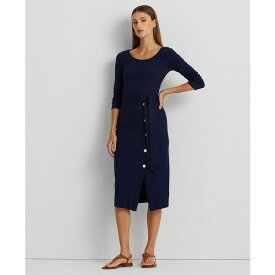 ラルフローレン レディース ワンピース トップス Women's Belted Rib-Knit Dress Refined Navy