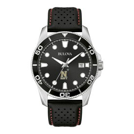 ブロバ メンズ 腕時計 アクセサリー Navy Midshipmen Bulova Corporate Collection Leather Strap Watch Black