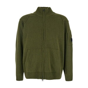V[s[Jpj[ Y WPbgu] AE^[ Green Jacket With High Neck And Logo Plaque On The Sleeve In Wool Blend Man Green