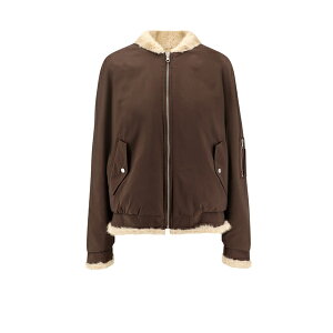 }^}WF Y WPbgu] AE^[ Reversible Nylon And Faux Shearling Bomber Jacket Marrone/beige
