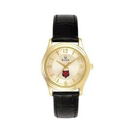 ブロバ レディース 腕時計 アクセサリー Arkansas State Red Wolves Bulova Women's Stainless Steel Watch with Leather Band Gold/Black