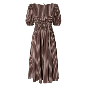 �s���R ���f�B�[�X �����s�[�X �g�b�v�X Striped-pattern puff-sleeve dress Brown
