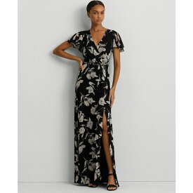 ラルフローレン レディース ワンピース トップス Women's Floral Flutter-Sleeve Gown Black Multi
