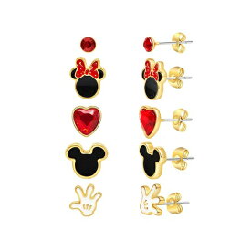 ディズニー レディース ピアス＆イヤリング アクセサリー Mickey and Minnie Mouse Fashion Stud Earrings - Classic Mickey and Minnie, Red/Gold - 5 pairs Black, red, white