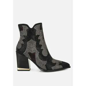 �������h�����O ���f�B�[�X �u�[�c �V���[�Y Zarka Rhinestones Embellished Block Heel Boots Black