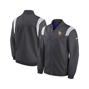 iCL Y WPbgu] AE^[ Men's Anthracite Minnesota Vikings Sideline Coaches Bomber Full-Zip Jacket Anthracite