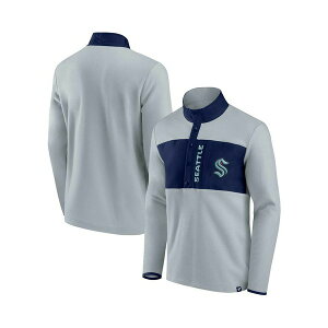 t@ieBNX Y WPbgu] AE^[ Men's Gray, Deep Sea Blue Seattle Kraken Omni Polar Fleece Quarter-Snap Jacket Gray, Deep Sea Blue