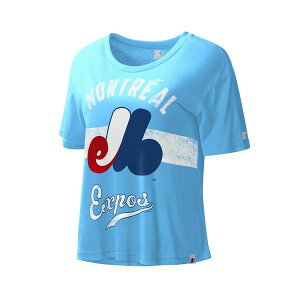 �X�^�[�^�[ ���f�B�[�X �J�b�g�\�[ �g�b�v�X Women's Light Blue Distressed Montreal Expos Cooperstown Collection Record Setter Crop Top Light Blue