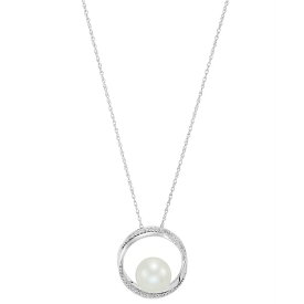 ホノラ メンズ ネックレス・チョーカー アクセサリー Cultured Freshwater Pearl (9mm) & Diamond (1/10 ct. t.w.) Circle 18" Pendant Necklace in 14k White Gold White Gold