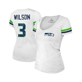ファナティクス レディース Tシャツ トップス Women's Branded Russell Wilson White Distressed Seattle Seahawks Fashion Player Name and Number V-Neck T-shirt White