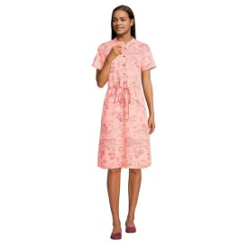 ランズエンド レディース ワンピース トップス Women's Rayon Short Sleeve Button Front Dress Crisp peach/pink island scenic