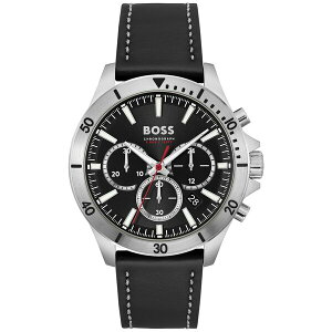 {X fB[X rv ANZT[ Men's Chronograph Troper Black Leather Strap Watch 45mm Black