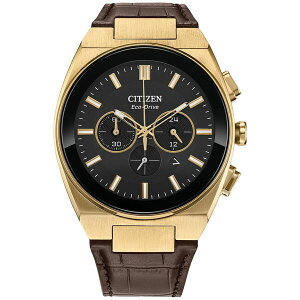 V`Y fB[X rv ANZT[ Eco-Drive Men's Chronograph Modern Black Leather Strap Watch 43mm Black