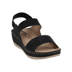�W�[�V�[�V���[�Y ���f�B�[�X �T���_�� �V���[�Y Women's Tammy Embellished Elastic Double Band Wedge Sandals Black
