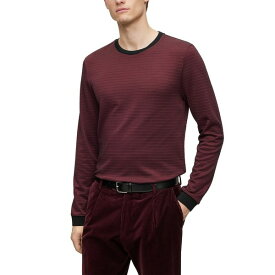 ヒューゴボス メンズ Tシャツ トップス Men's Long-Sleeved Ottoman Structure T-shirt Dark Red