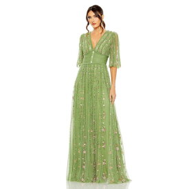 マックダガル レディース ワンピース トップス Women's Floral Ruffle Detail Long V-Neck Gown Moss green