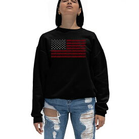 エルエーポップアート レディース カットソー トップス Women's Crewneck Word Art USA Flag Sweatshirt Top Black