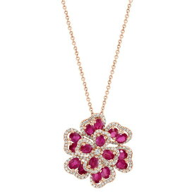 エフィー コレクション メンズ ネックレス・チョーカー アクセサリー EFFY&reg; Ruby (3-3/4 ct. t.w.) & Diamond (5/8 ct. t.w.) Flower 18"Pendant Necklace in 14k Rose Gold Ruby
