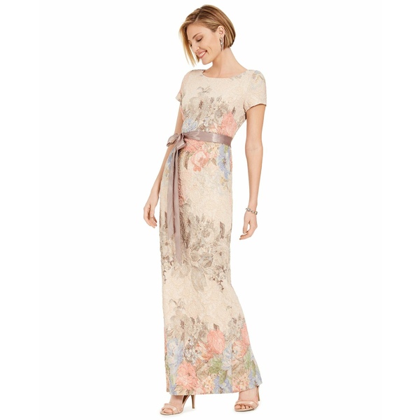 アドリアナ パペル レディース ワンピース トップス Women's Floral-Print Short Sleeve Column Gown Blush Floral