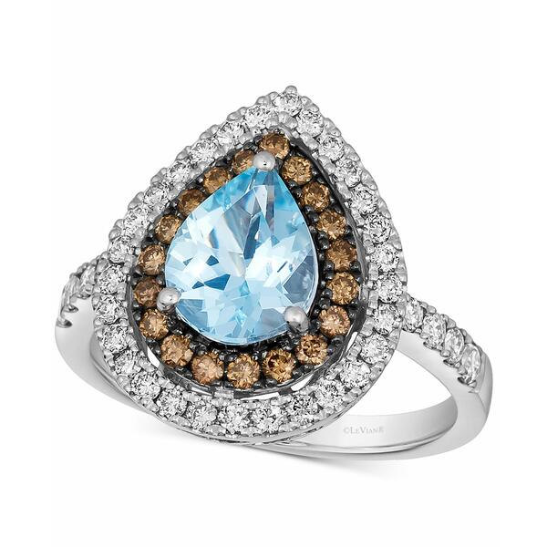 ルヴァン レディース リング アクセサリー Sea Blue Aquamarine (1 ct.  Diamond (7 ct. Teardrop Halo Ring in 14k White Gold No Color