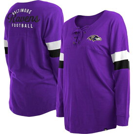 ニューエラ レディース Tシャツ トップス Baltimore Ravens New Era Women's Plus Size Athletic Varsity LaceUp VNeck Long Sleeve TShirt Purple
