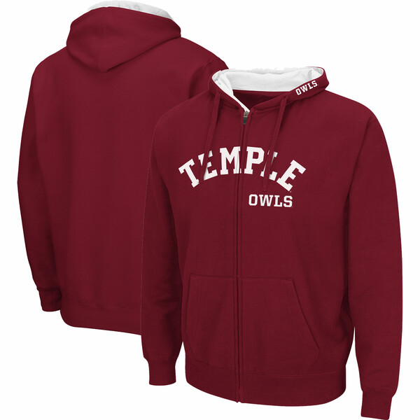 コロシアム メンズ パーカー・スウェットシャツ アウター Temple Owls Colosseum Arch  Team Logo 3.0 FullZip Hoodie Jacket Cherry