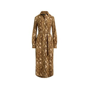 �����t���[���� ���f�B�[�X �����s�[�X �g�b�v�X Python-print belted midi shirtdress Brown