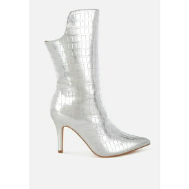 ロンンドンラグ レディース ブーツ シューズ Kultrus Croco Stiletto Heel Mid-Calf Boots Silver