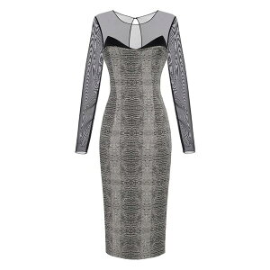 �G���U�x�X�t�����L ���f�B�[�X �����s�[�X �g�b�v�X Python-print mesh-insert midi dress Silver
