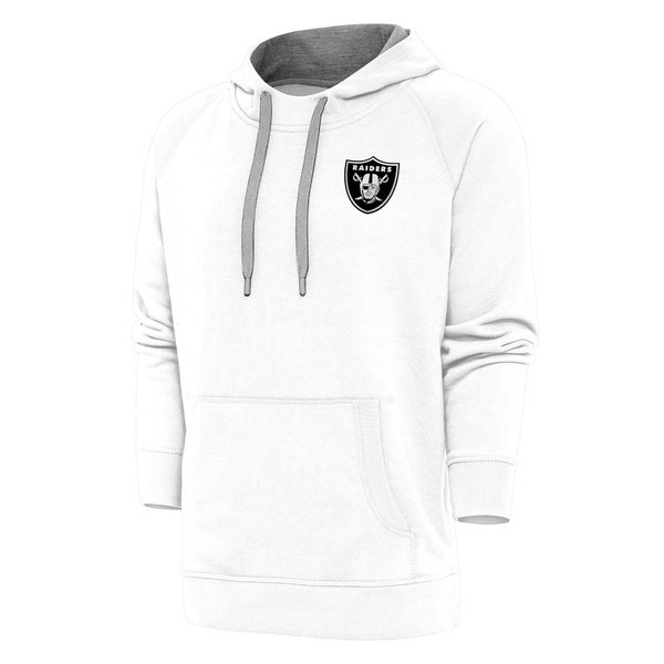 【送料無料】 アンティグア メンズ パーカー・スウェットシャツ アウター Las Vegas Raiders Antigua Metallic Logo Victory Pullover Hoodie White