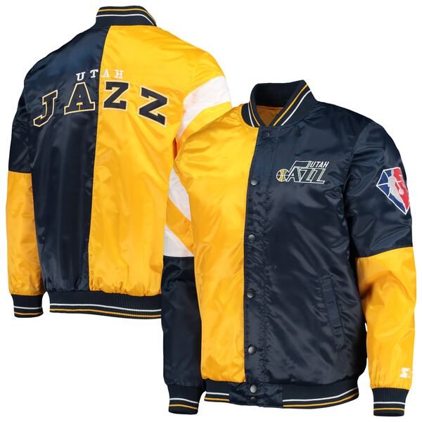 スターター メンズ ジャケット＆ブルゾン アウター Utah Jazz Starter 75th Anniversary Leader Color  Block Satin FullSnap Jacket Gold/Navy - www.edurng.go.th
