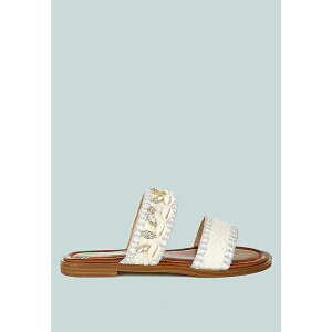 hO fB[X T_ V[Y Shellfish Raffia Slip On Sandals White