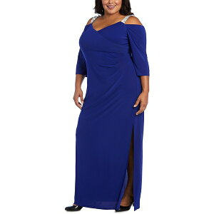 �A�[���A���h�G�����`���[�Y ���f�B�[�X �����s�[�X �g�b�v�X Plus Size Embellished Cold-Shoulder Gown Electric Blue