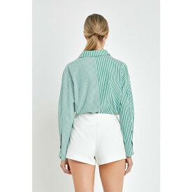 イングリッシュファクトリー レディース カットソー トップス Women's Color block Stripe Cotton Shirt Medium Green