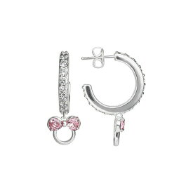 ディズニー レディース ピアス＆イヤリング アクセサリー Minnie Mouse Cubic Zirconia Hoop Earrings, Officially Licensed Silver tone, pink