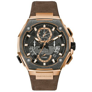 �u���o �����Y �r���v �A�N�Z�T���[ Men's Precisionist Brown Leather Strap Watch 44.7x46.8mm - A Special Edition Rose Gold-tone