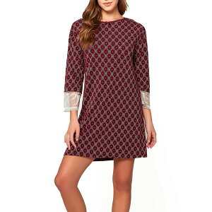 �A�C�R���N�V���� ���f�B�[�X �V���c �g�b�v�X Women's Diamond Pattern Ultra Soft Print Knit Sleep Shirt with Tie Back and Deep V Open Back Burgundy