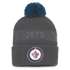 ファナティクス メンズ 帽子 アクセサリー Winnipeg Jets Fanatics Authentic Pro Home Ice Cuffed Knit Hat with Pom Charcoal