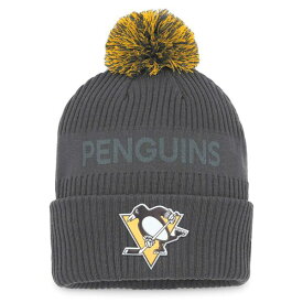 ファナティクス メンズ 帽子 アクセサリー Pittsburgh Penguins Fanatics Authentic Pro Home Ice Cuffed Knit Hat with Pom Charcoal