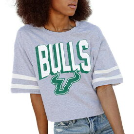 ゲームデイ レディース Tシャツ トップス South Florida Bulls Gameday Couture Women's No Shortcuts Drop Shoulder Sleeve Stripe Cropped TShirt Gray