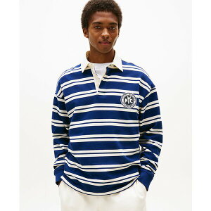 トミー ヒルフィガー メンズ パーカー・スウェットシャツ アウター Men's Relaxed-Fit Stripe Rugby Sweatshirt Ivory Petal / Preppy Navy