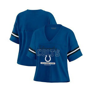 EFA oC GEAh[Y fB[X Jbg\[ gbvX Women's Royal Indianapolis Colts Color Block Boxy Modest Crop V-Neck T-Shirt Royal