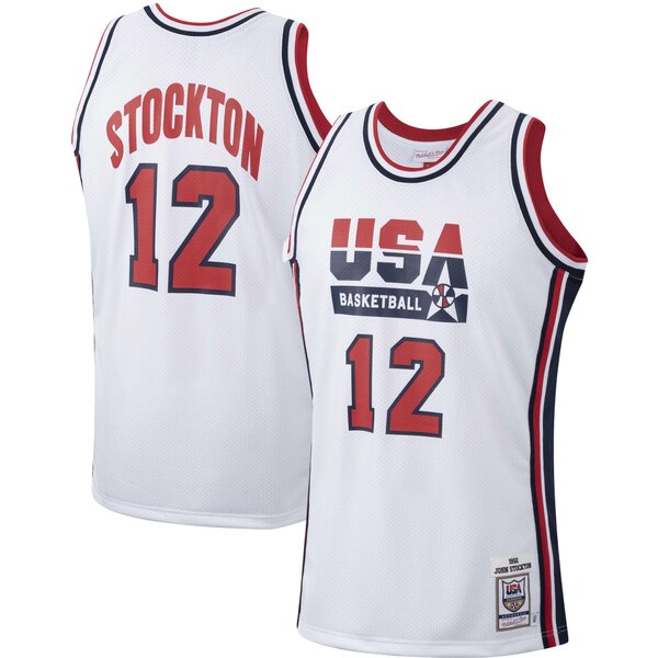 ミッチェルネス メンズ ユニフォーム トップス John Stockton USA Basketball Mitchell  Ness Authentic 1992 Jersey White