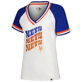 ニューエラ レディース Tシャツ トップス New York Mets New Era Women's Jersey Double Binding Raglan VNeck TShirt White