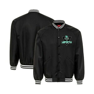 X|[eB[N fB[X WPbgu] AE^[ Men's and Women's Black New York Liberty Rock Roll Collection Ringo Satin Raglan Full-Snap Bomber Jacket Black